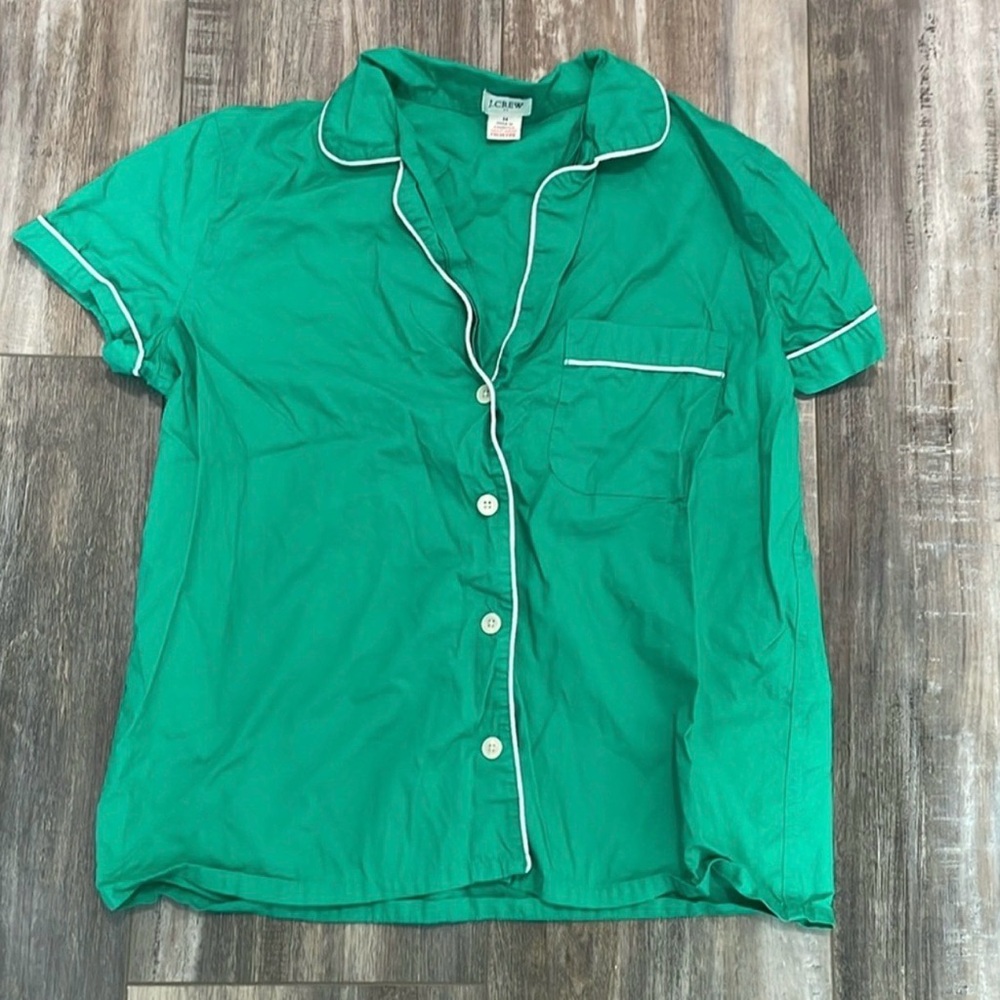 J. Crew Green Short Sleeve Button Down Pajama Shirt medium